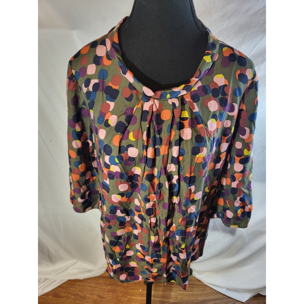 Boden Polka Dot Print Top Blouse US 10 UK 14 Viscose Silk Blend Olive Green